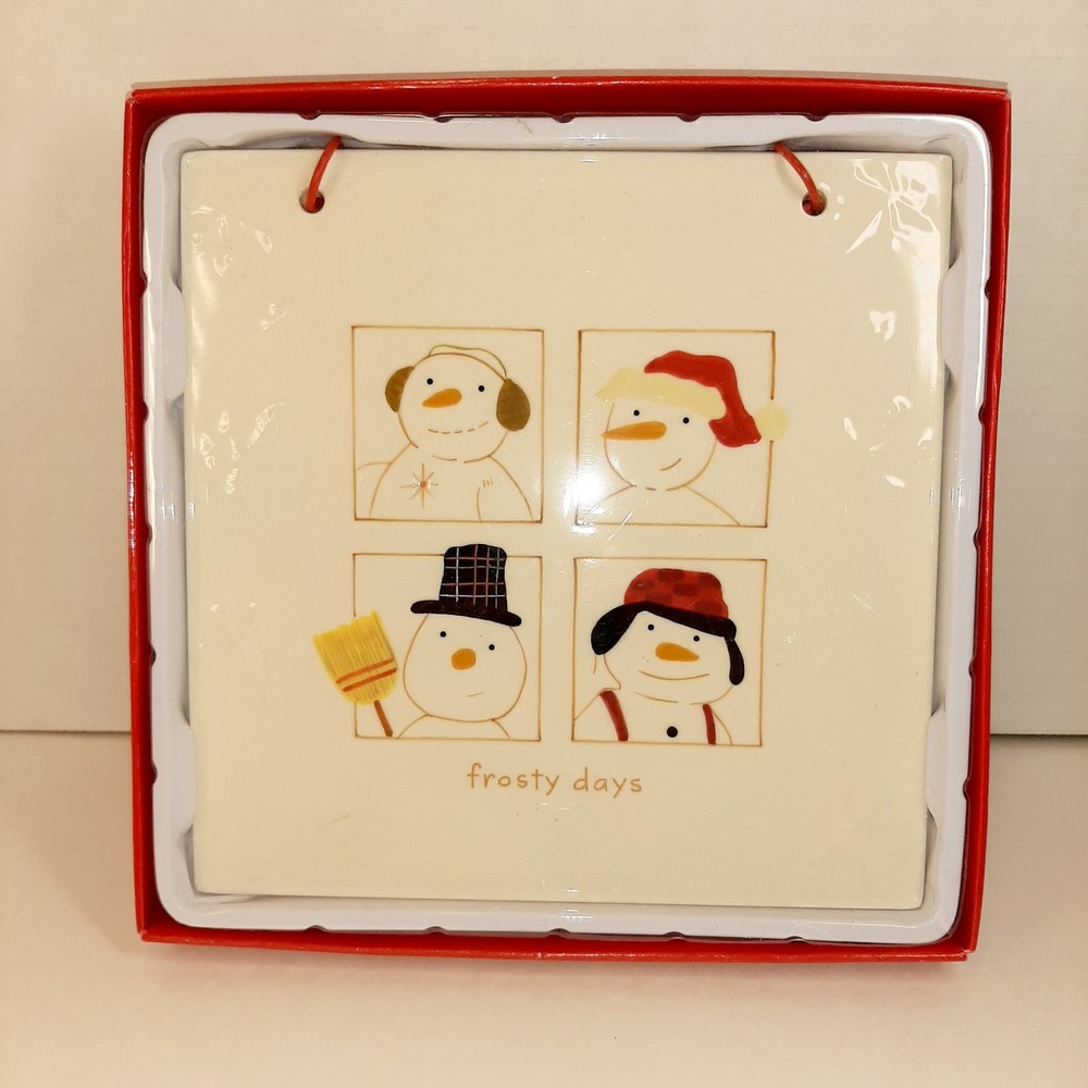 Hallmark FROSTY DAYS Snowman Ceramic Hanging 6”X6” Hot Plate Trivet Tile Decor