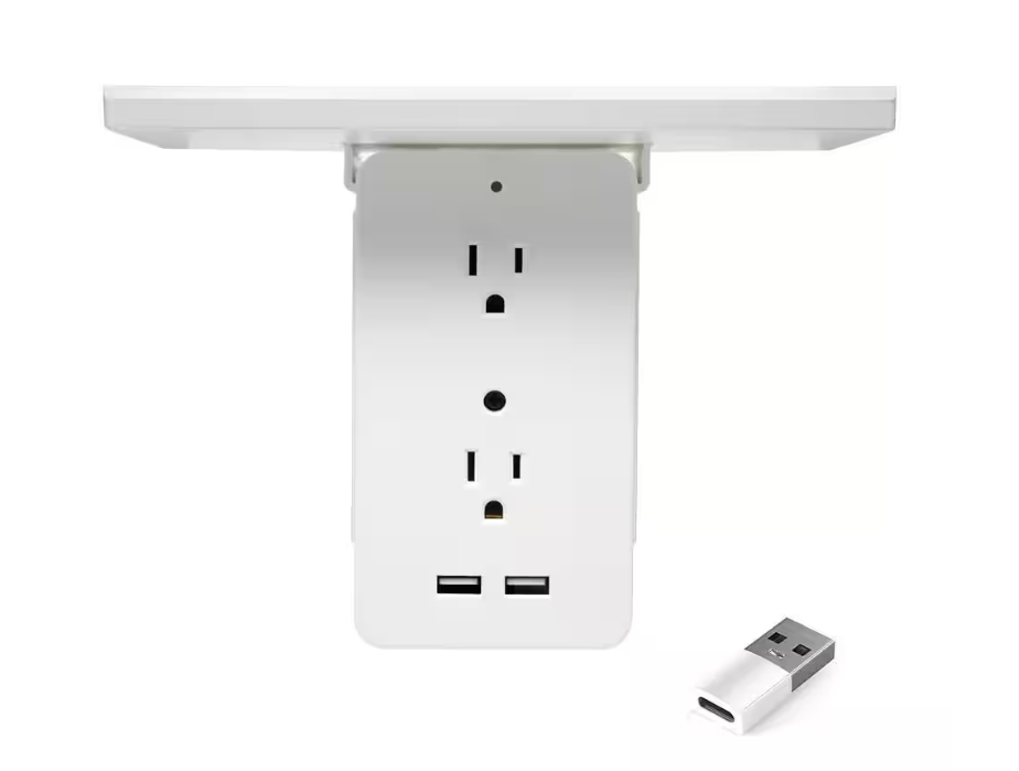 Sharper Image 6-Outlet Cordless Wall Extender with 2USB Ports and 1-USBC Adapter