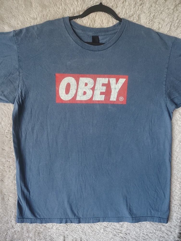 VINTAGE Obey Shirt Men XL Navy Blue Logo Skate Skater 90s Distressed Graphic Tee