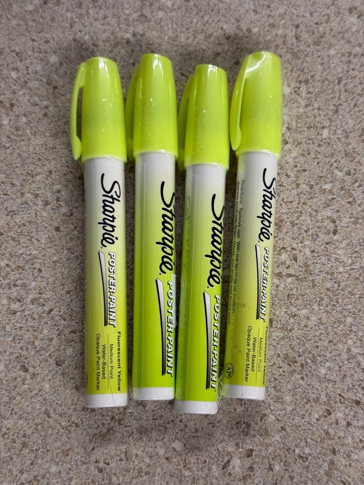 Lot of 4 Sharpie Water-Based Poster Paint Marker Medium Point Fluorescent Yellow