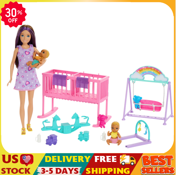 Barbie Skipper Babysitter Doll with Nursery Playset Including Crib Swing and See-Saw