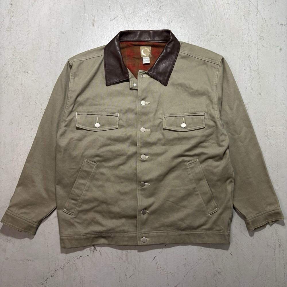 Vintage Mens Button Up Marlboro Flannel Lined Tan Military Jacket Size L