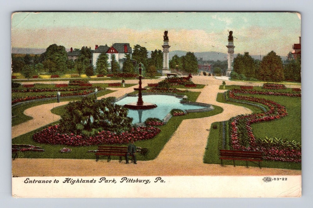 Pittsburg PA- Pennsylvania, Entrance To Highlands Park, Vintage c1909 Postcard
