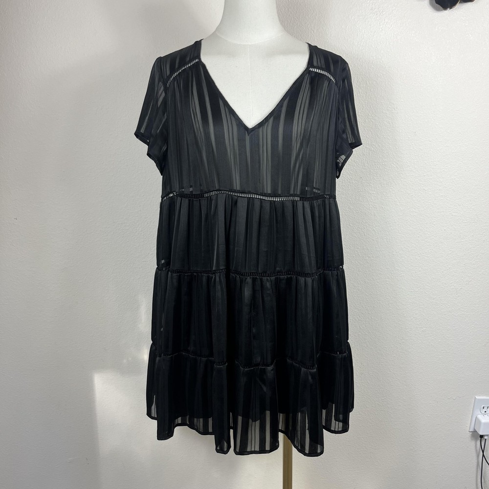 Urban Outfitters Dress Womens Medium Black Stripe Sheer Babydoll Whimsigoth Goth