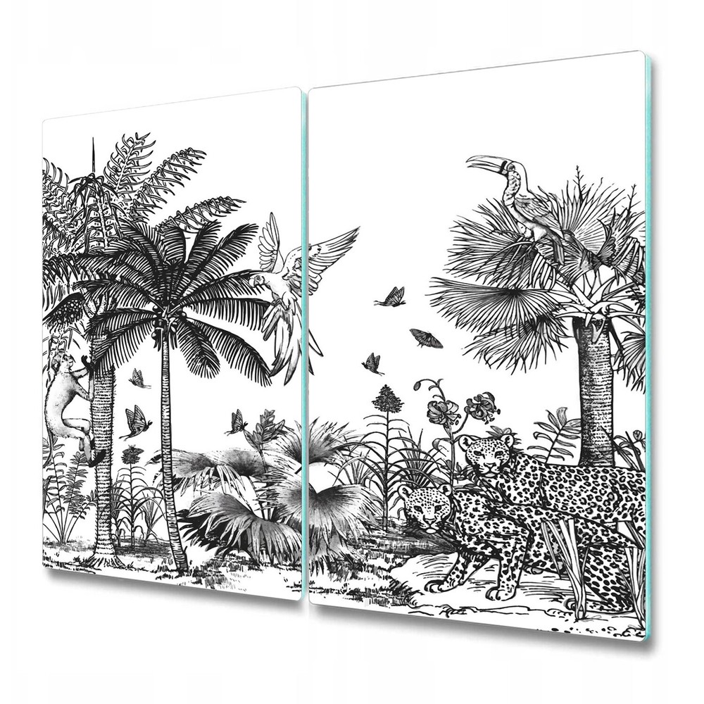Glass Chopping Board Safari tropical Black and white art Jungle 2x30x52