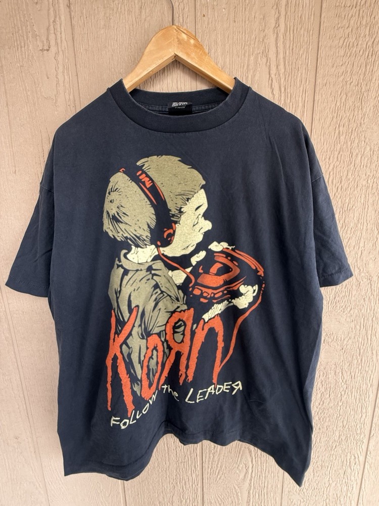 Vintage KORN Follow The Leader 90s Rock Band XL Single Stitch T-Shirt REPRINT