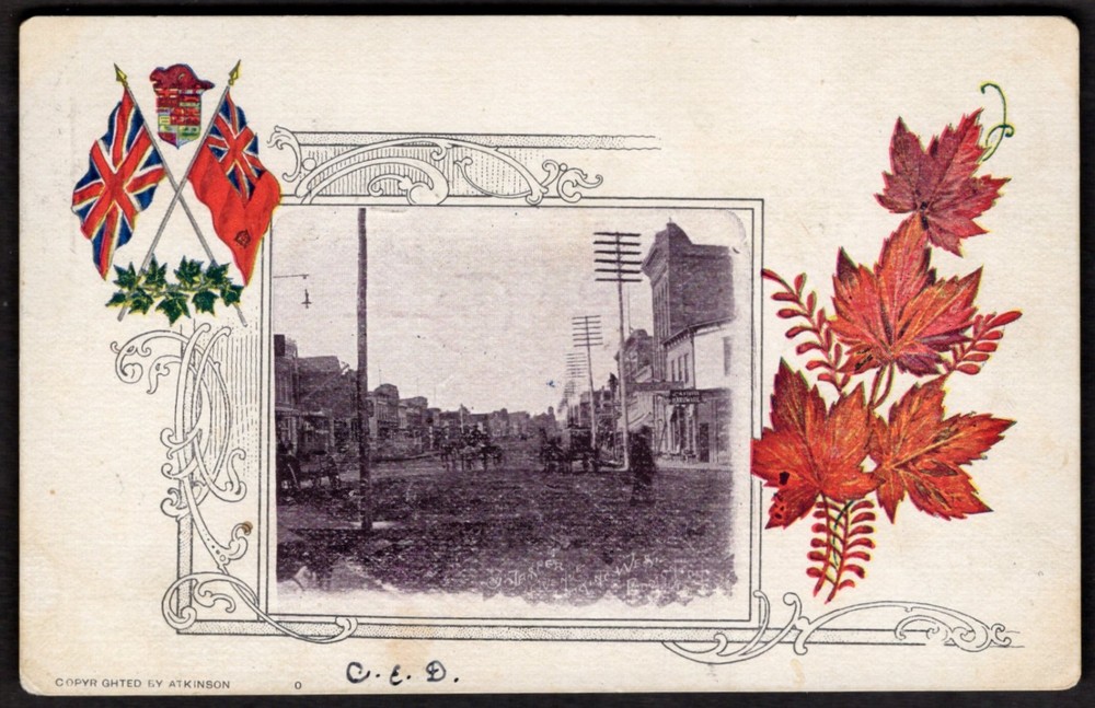 Canada EDMONTON Alta Postcard 1906 Jasper Ave. Patriotic Maple Leaf by Atkinson