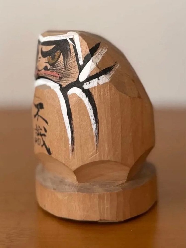 Daruma Wood Carving Good Luck Amulet 10cm Retro Japanese Folk Art