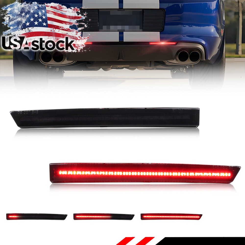 Smoked Rear Bumper Reflector LED Tail Brake Signal Lights For 13-14 Ford Mustang