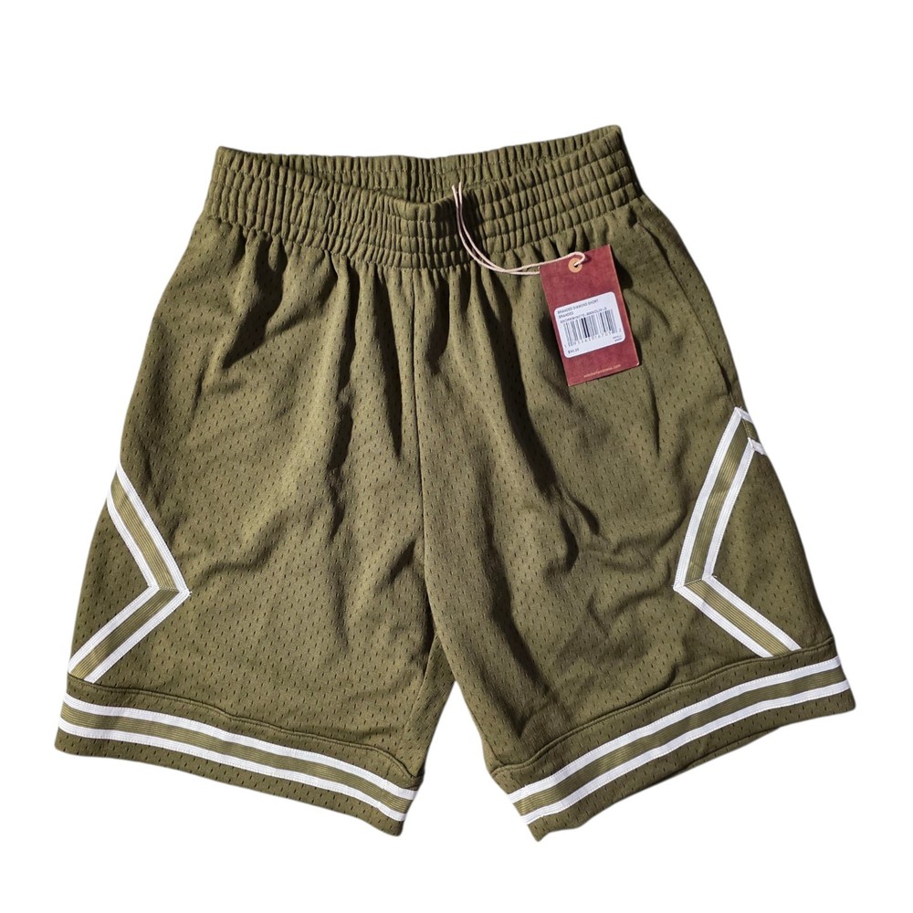 Mitchell & Ness Branded Diamond Shorts Olive Mesh Small NWT