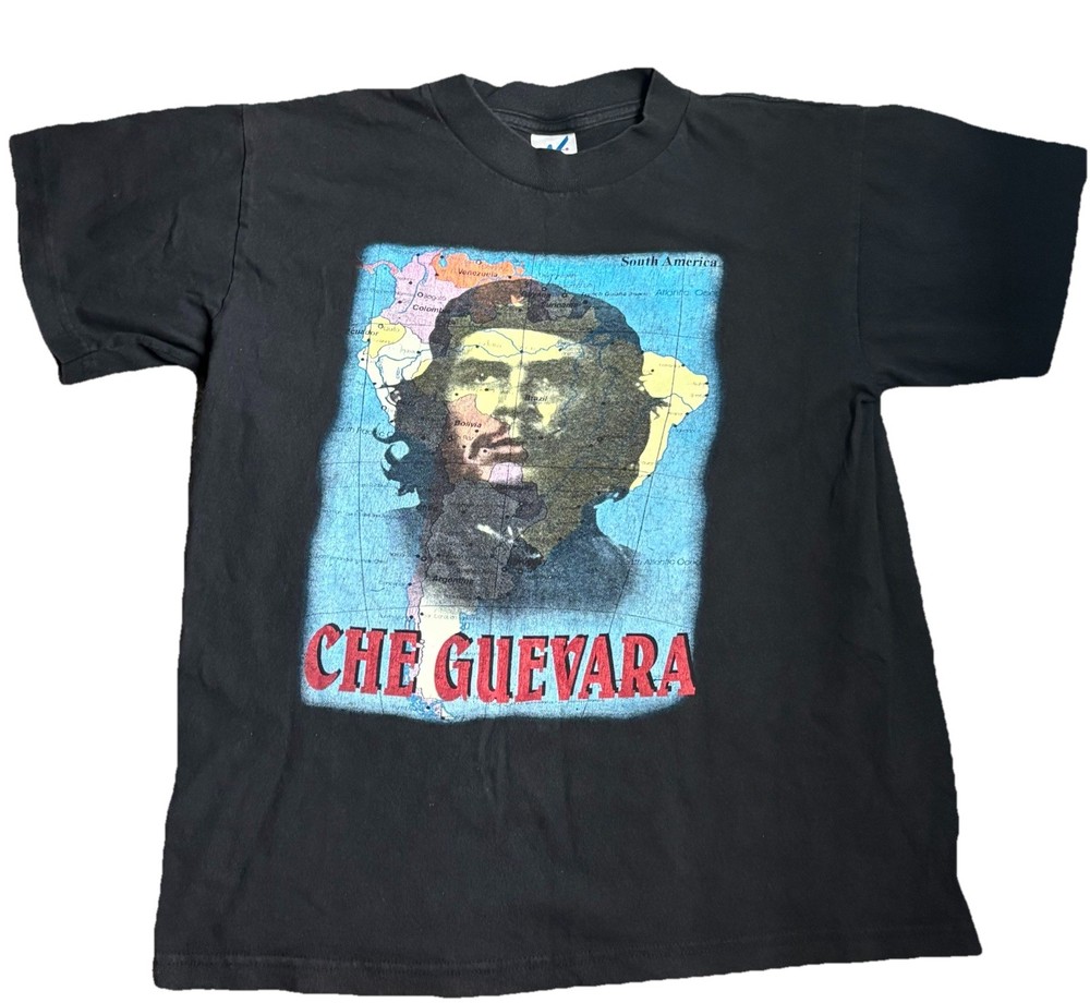 Vintage Che Guevara T Shirt Black Faded 90s Tee Mens Small Front And Back