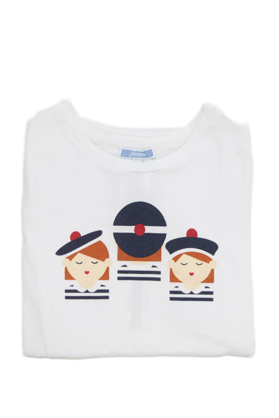 Jacadi Childrens Girls Short Sleeves Tee Shirt White Navy Blue Size 8Free Shipping in US $100+ Orders | $6.95 Orders Below