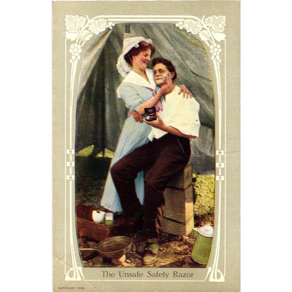 Vintage 1909 The Unsafe Safety Razor Postcard Comic Shaving Humor Castleton IND