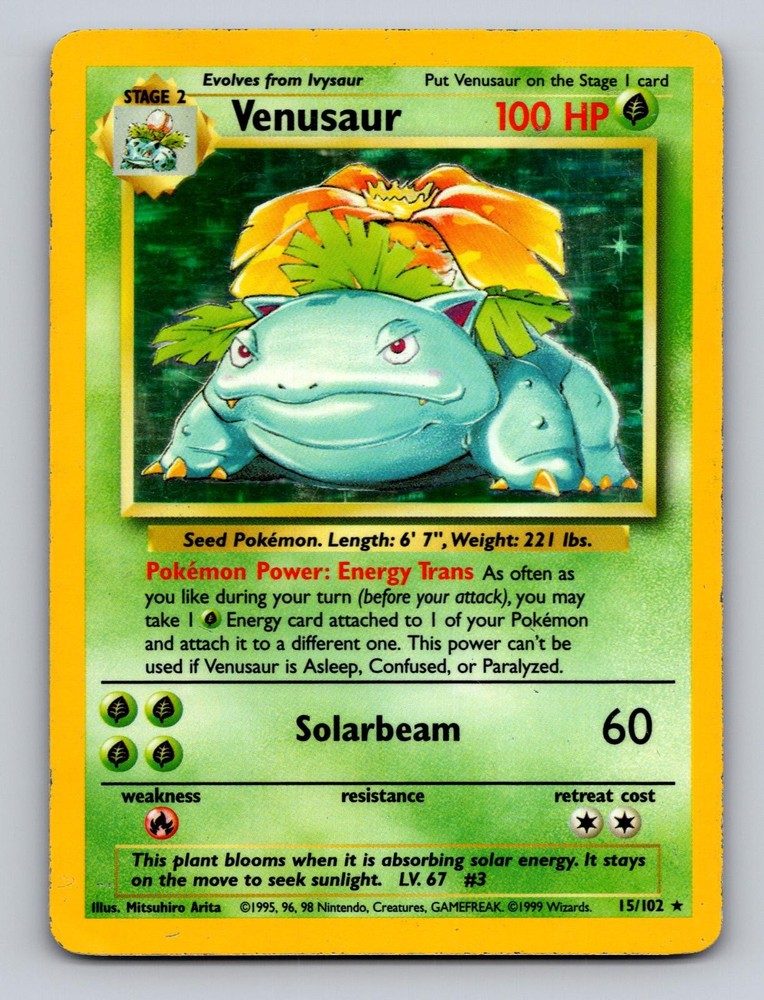 Venusaur 15/102 Holo Rare Base Set Unlimited Pokemon Hp