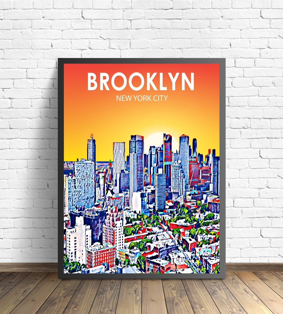 Brooklyn NYC Art Print Sunset Night Skyline Landscape Wall Decor  
