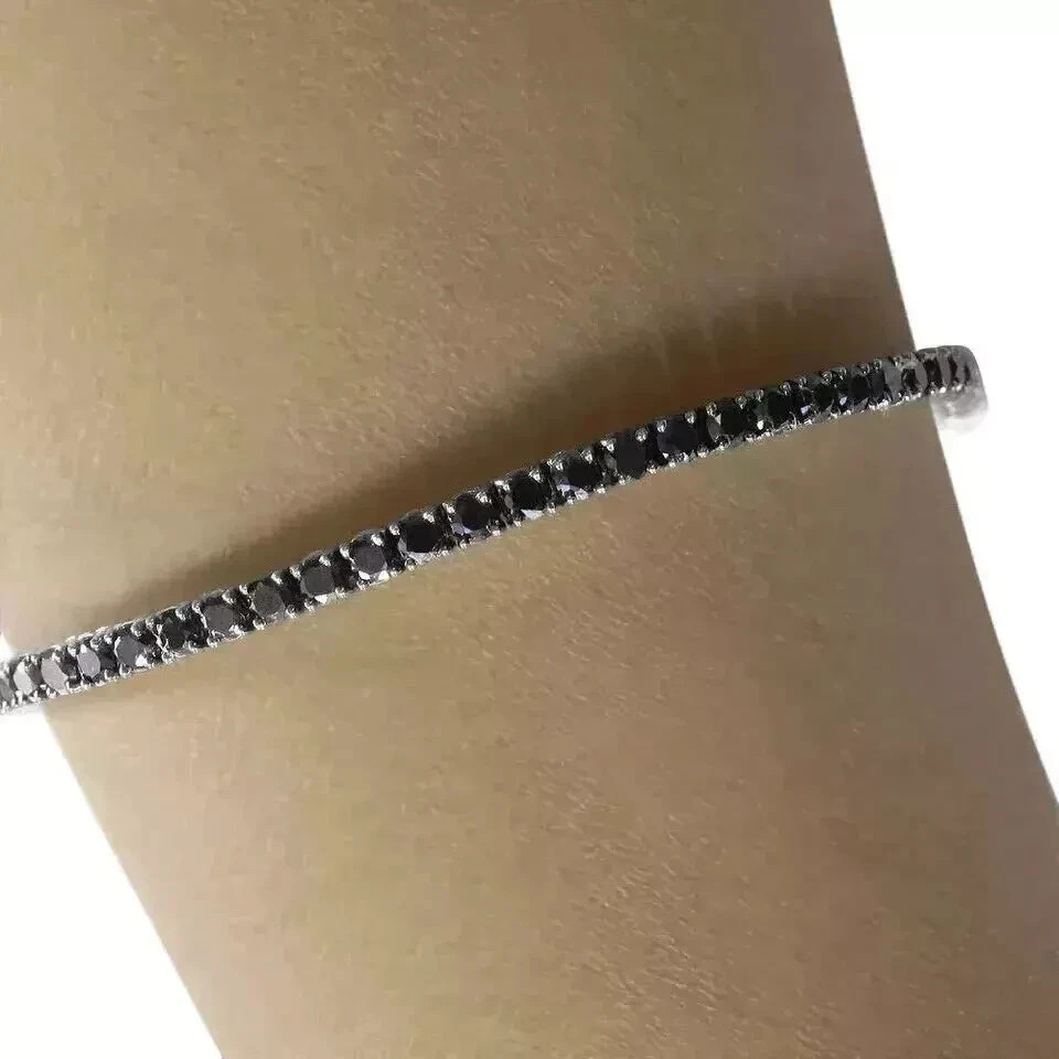 9Ct Lab Created Black Diamond Women Tennis Bracelet 14k White Gold Finish 7.5