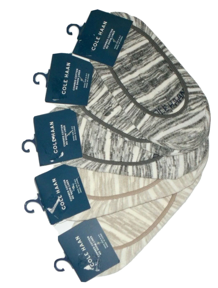 Cole Haan women's  5 pack Combed Cotton no show Liner Socks - Beige / grey