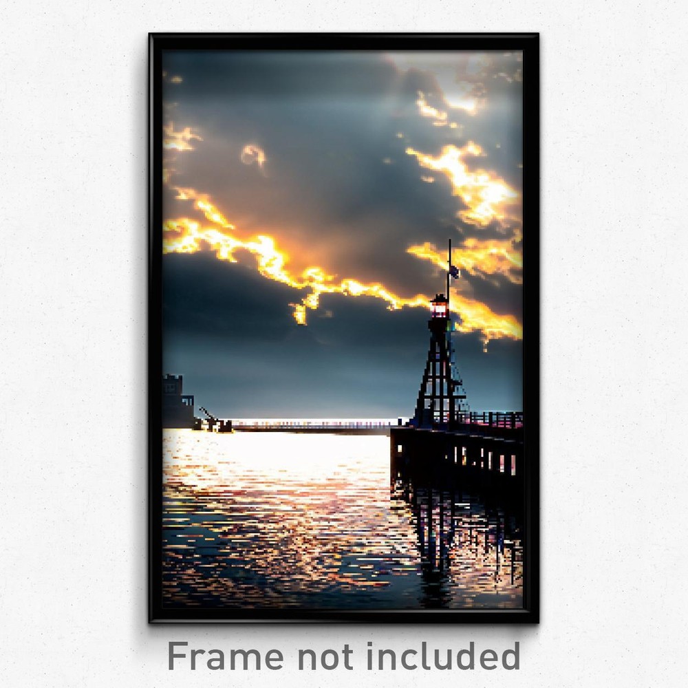 Pixel Art Poster - Dramatic Wharf (8 Bit Psychedelic Trippy Video Game Print)