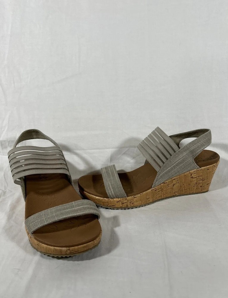 Skechers Beverlee Smitten Kitten Women's Size 9 Wedge Sandal Taupe Cork