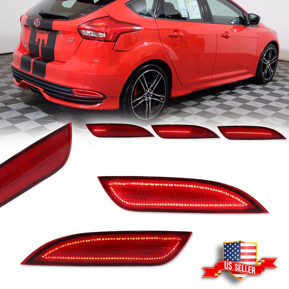 Red LED Rear Bumper Reflector Tail Signal Lights For 15-18 Ford Focus Hatchback