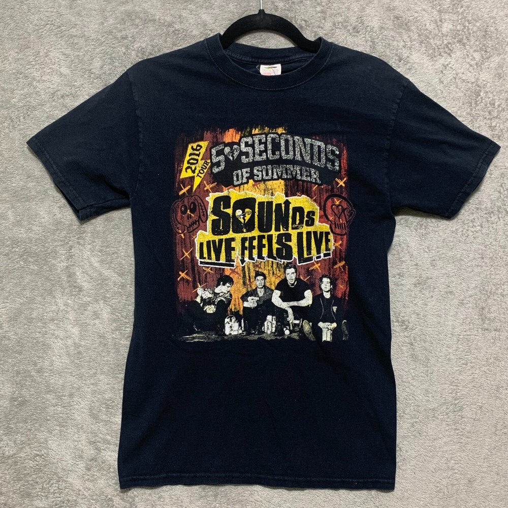 5 💔 Seconds of Summer Sounds Live Feels Live 2016 Tour Shirt Small Black Tee