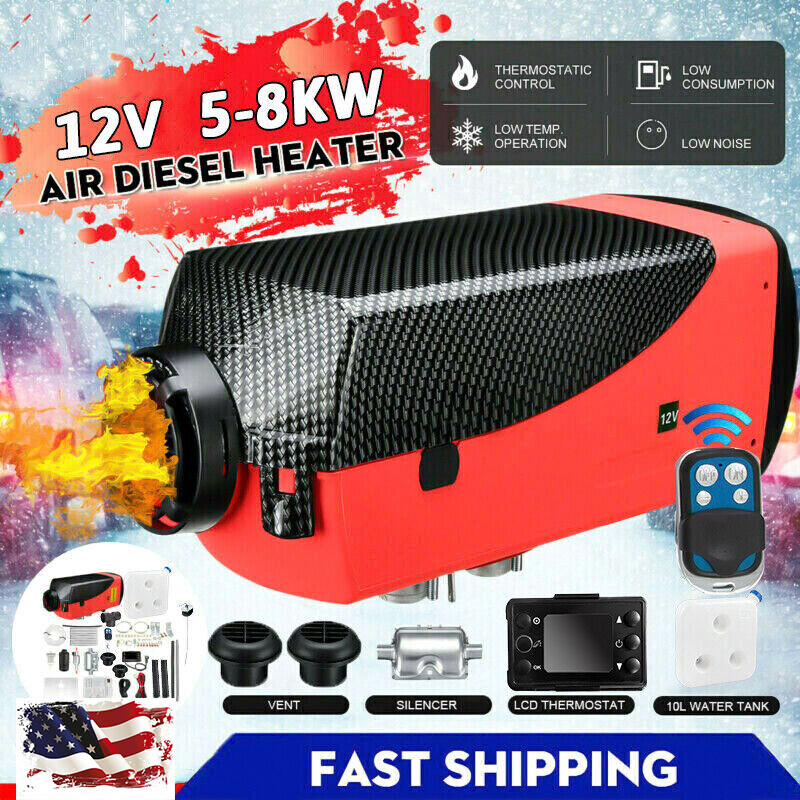 5-8KW 12V LCD Diesel Air Heater Car Truck Boat W/ 10L Tank LCD Switch Remote