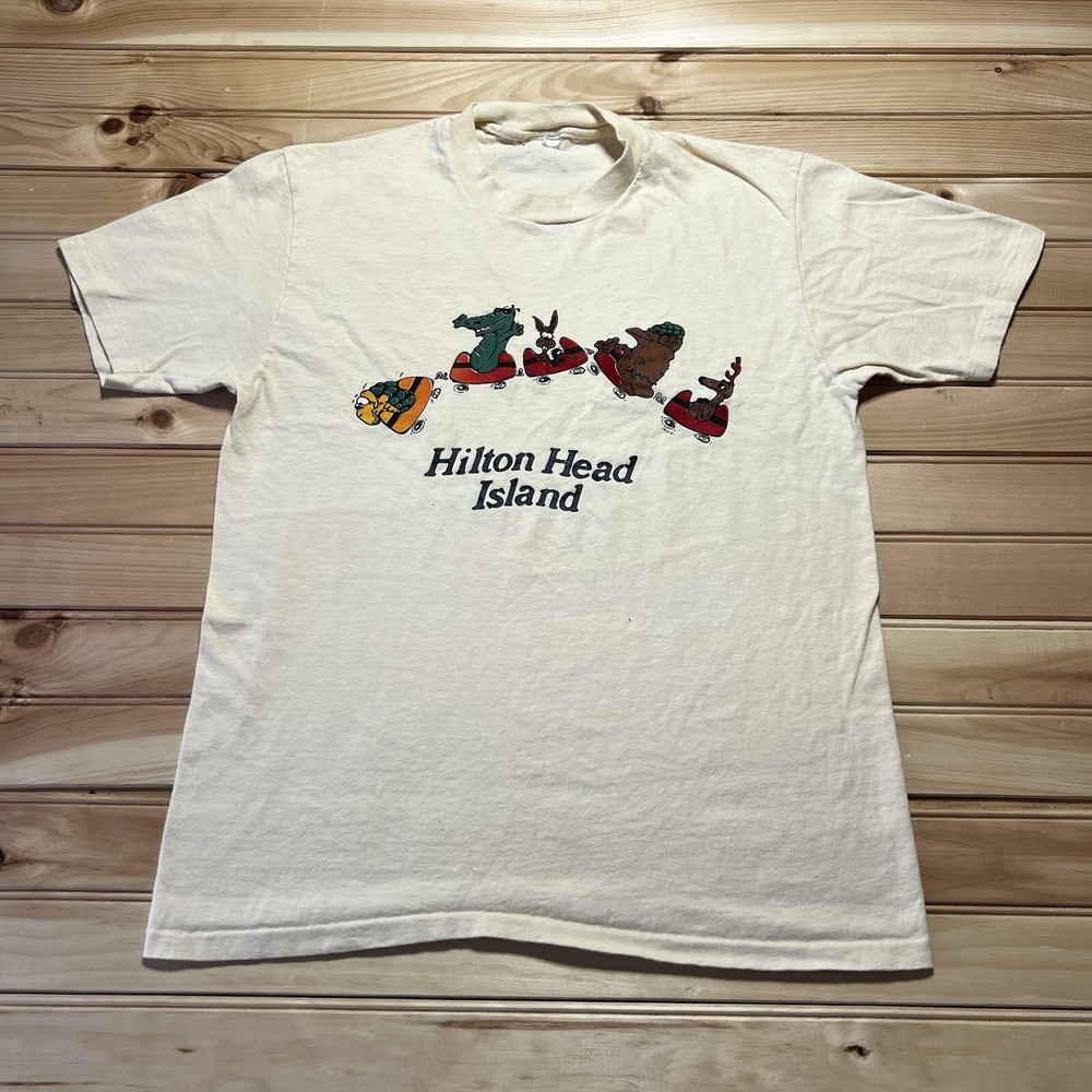 Vintage 80s Hilton Head Animal Cartoon Rollercoaster Shirt Size Medium