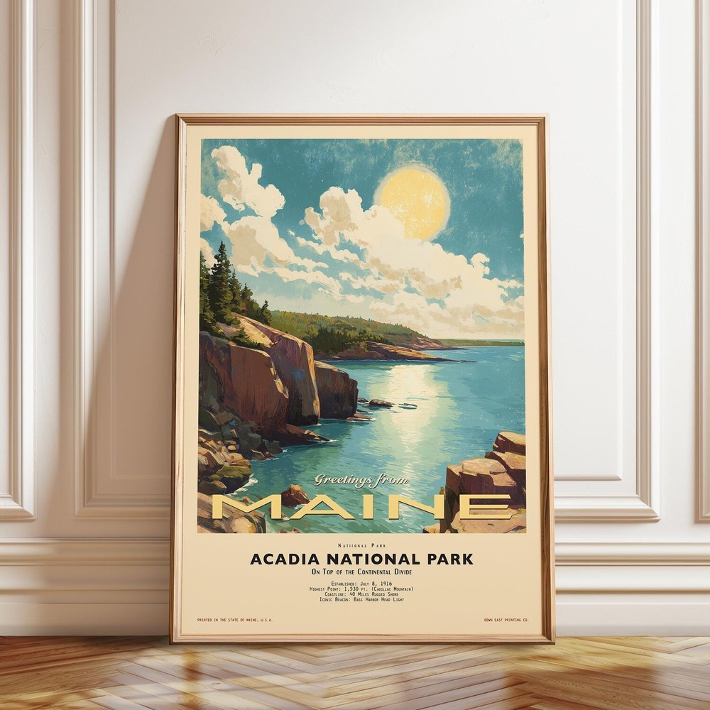 Acadia National Park Maine Coastal Cliffs Vintage Travel Wall Art-image
