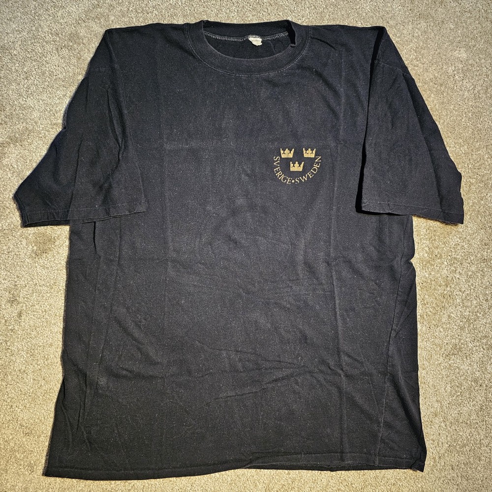 Vtg 90s Faded Sverige Sweden Crown Mens XL Single Stitch T-Shirt Grunge Emo Goth