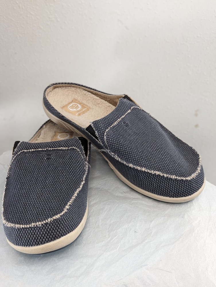 Gecko Man Size 14 Gray Canvas Fleece-Lined Arch Support Slippers for Men