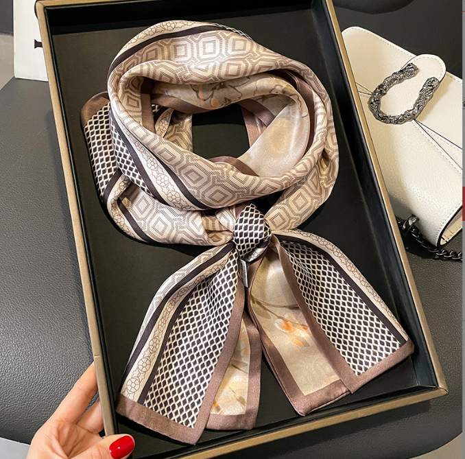 100% Mulberry Silk Scarf 150x15cm Double-Sided Printed Womens Fashion Accessory CHA29