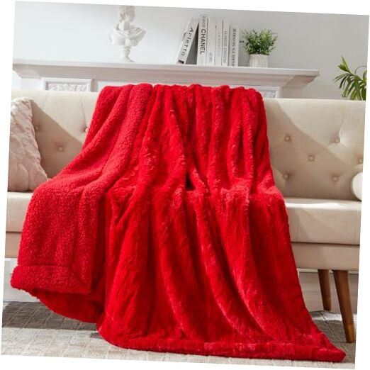 Cozy 50x60 Red Valentine's Day Faux Fur Sherpa Throw Blanket for Couches & Beds