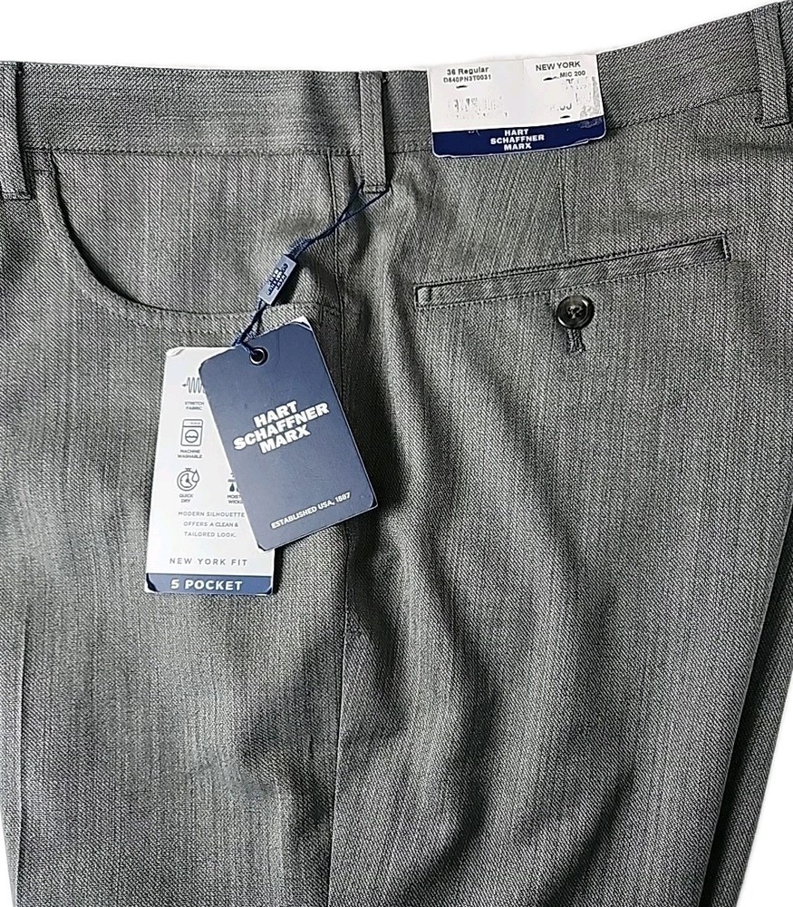 New Hart Schaffner Marx Dress Pants 36R Gray New York Fit Stretch Wool Blend NWT