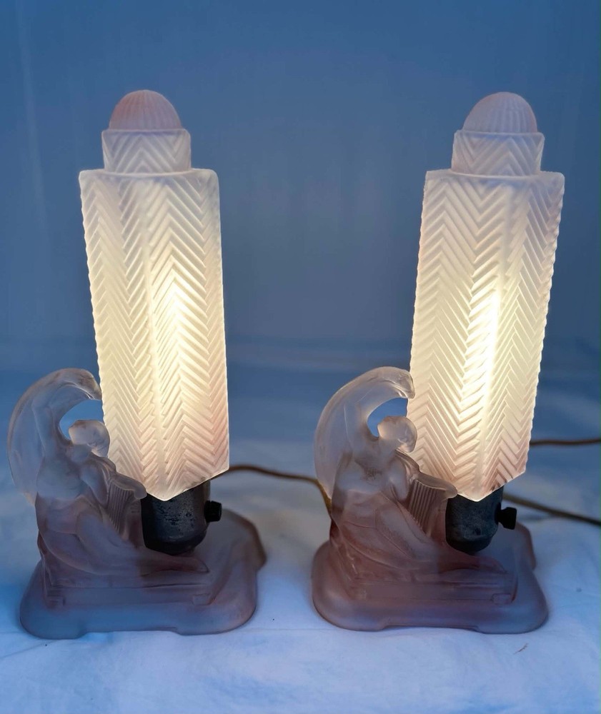 Mckee Vanity Pink Glass Torpedo Bullet Risque Lamp Art Deco Nude Angel Antique