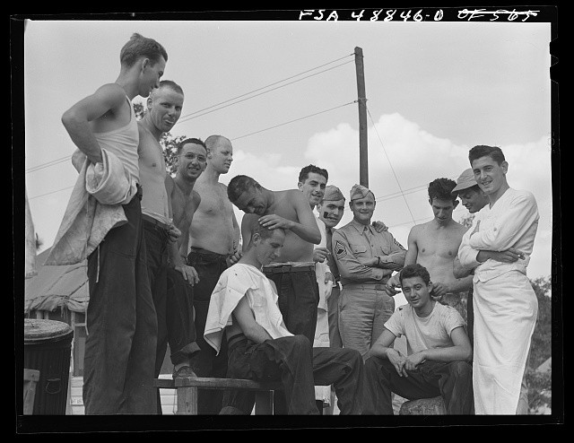Photo:Hattiesburg Mississippi Camp Shelby 1941 Soldiers Getting Haircut
