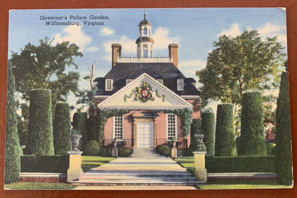 Governors Palace Garden Williamsburg Virginia Linen Postcard