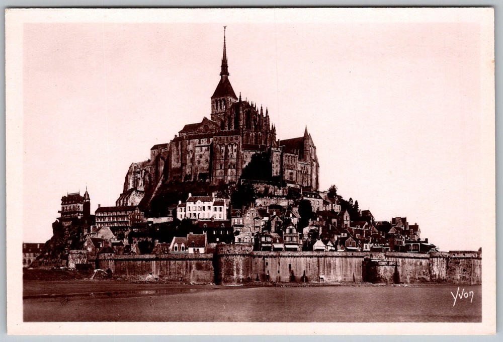 Vtg Postcard Abbey Mont Saint-michel, Fr 1950s