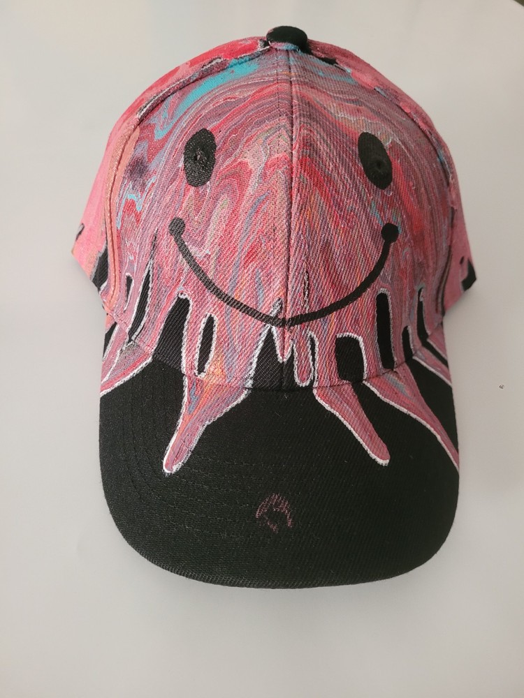 Pink Black Abstract Smiley Face Graphic Baseball Cap-image