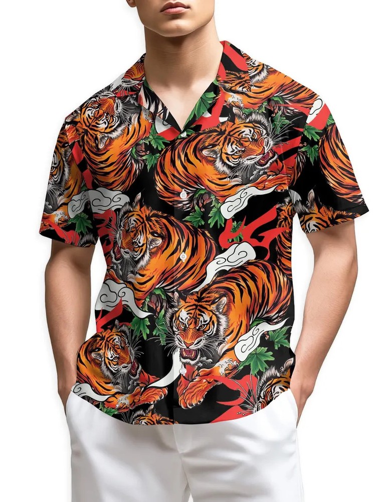Japanese Tiger Hawaiian Shirt Ukiyo Style Aloha Mens Womens Art Print