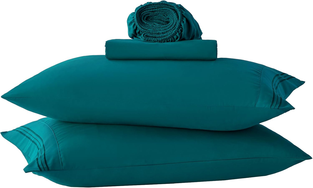 Teal Twin Sheets Set - 3 Piece Microfiber, Deep Pocket Fitted & Pillowcases