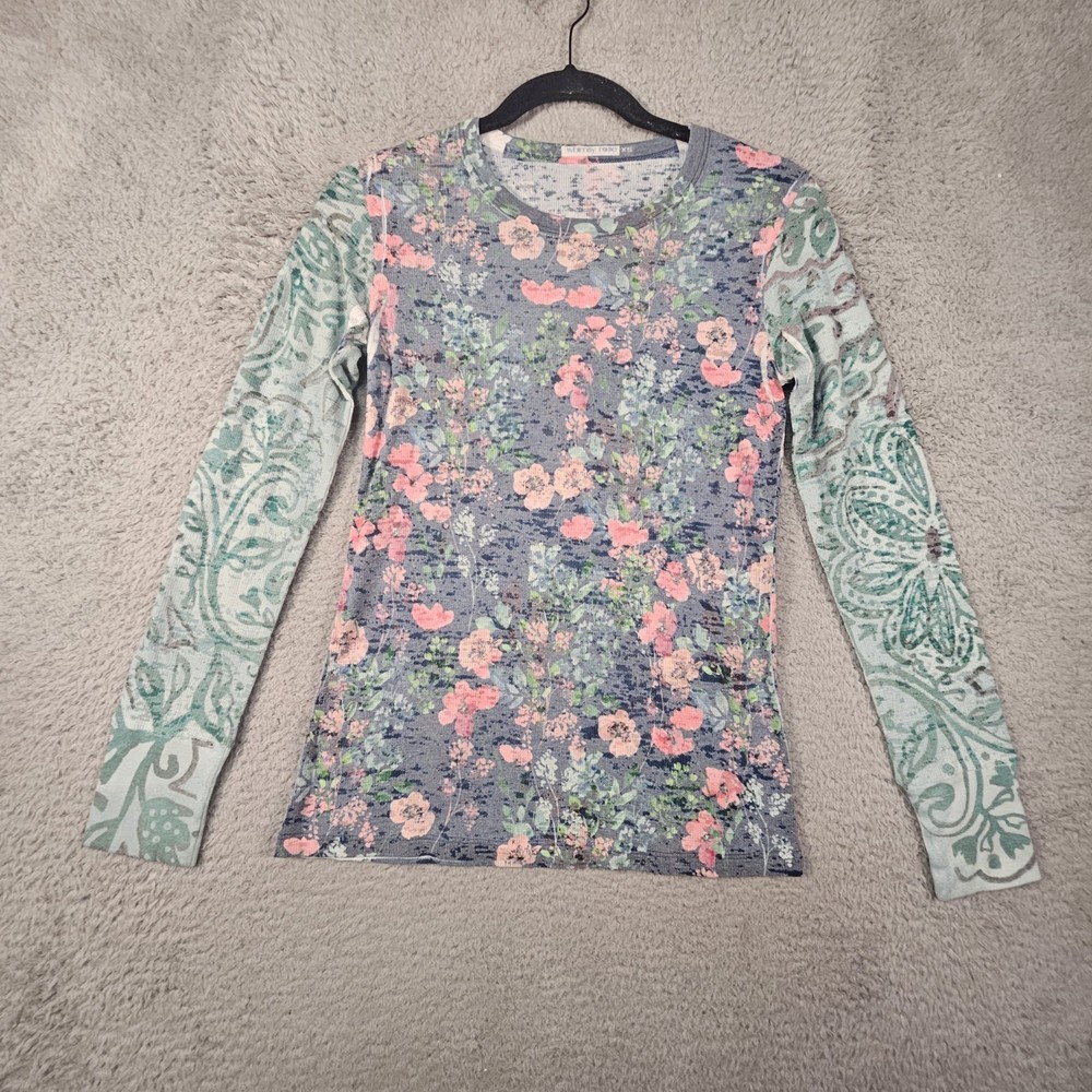 Whimsy Rose Thermal Top Womens XS Floral Waffle Knit Baselayer Artsy Boho Fairy