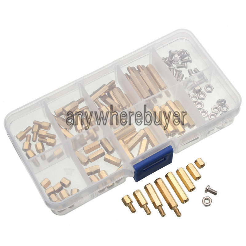 120PCS Brass Standoffs M3 Hex Nuts Screws Spacer PCB Assortment Kit Set w/ Case