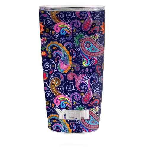 Skin Decal for Yeti 20 oz Rambler Tumbler Cup / Purple Paisley