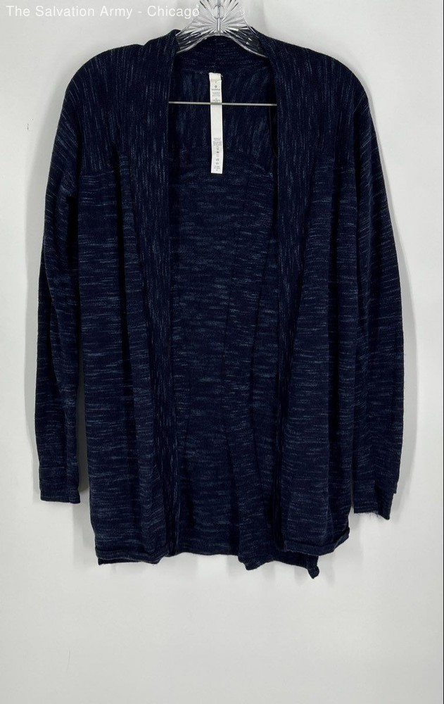 Lululemon Womens Blue Space Dye Merino Wool Long Sleeve Cardigan Sweater Size 2