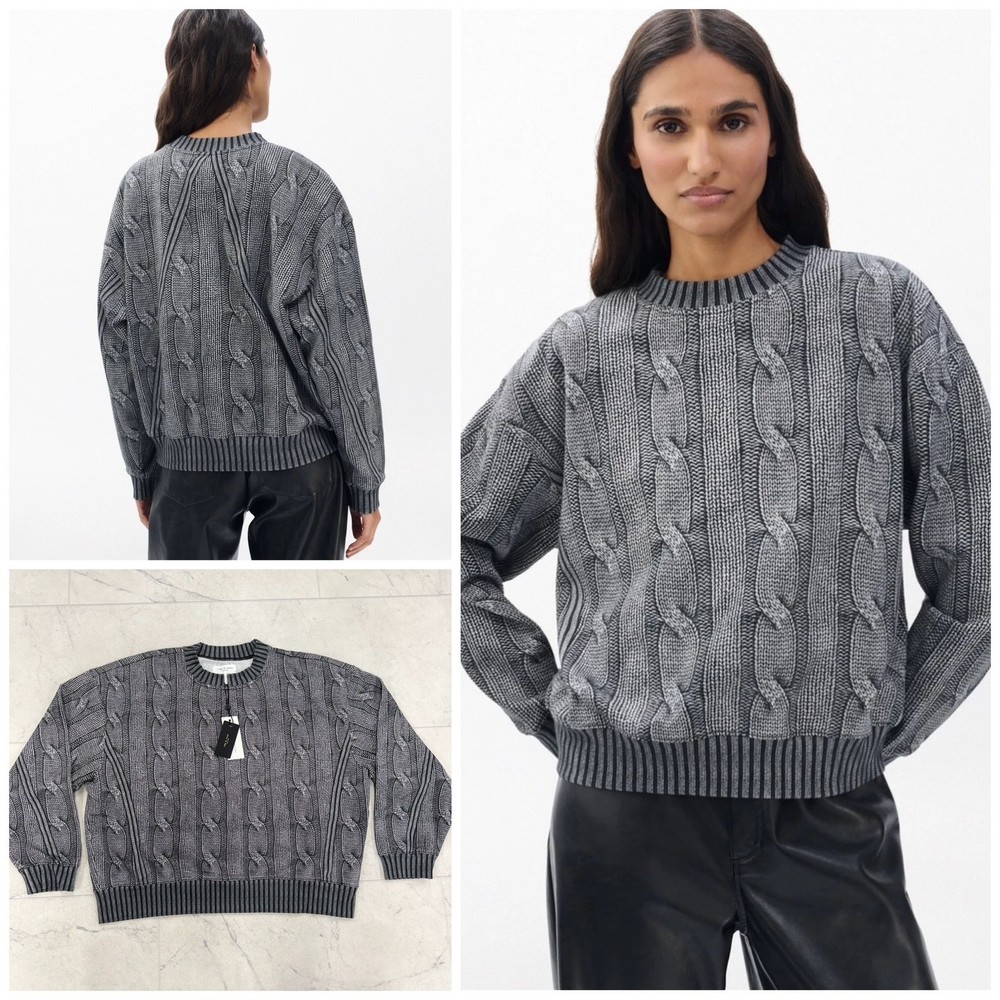 NWT $248 Women's Rag & Bone Miramar Terry Fleece Sweatshirt In Black Size: Large