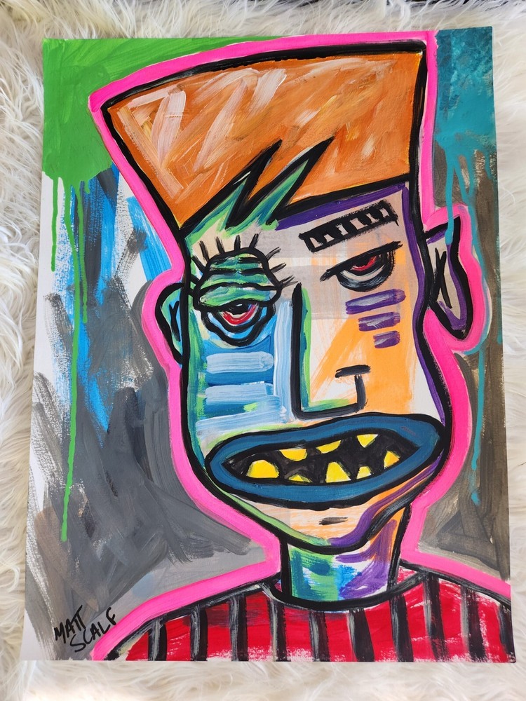 Matt Scalf 18x24 Abstract Face Graffiti Urban Street Art Pop ORIGINAL PAINTING