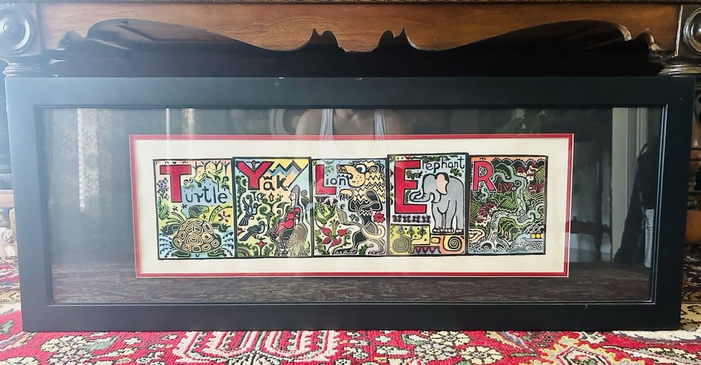 Walter Anderson Alphabet Custom-Made Print - TYLER, Custom-framed, 39”x14.75”