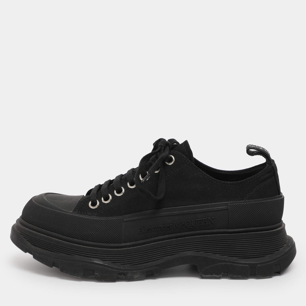 Alexander McQueen Black Canvas Tread Slick Low Top Sneakers Size 41
