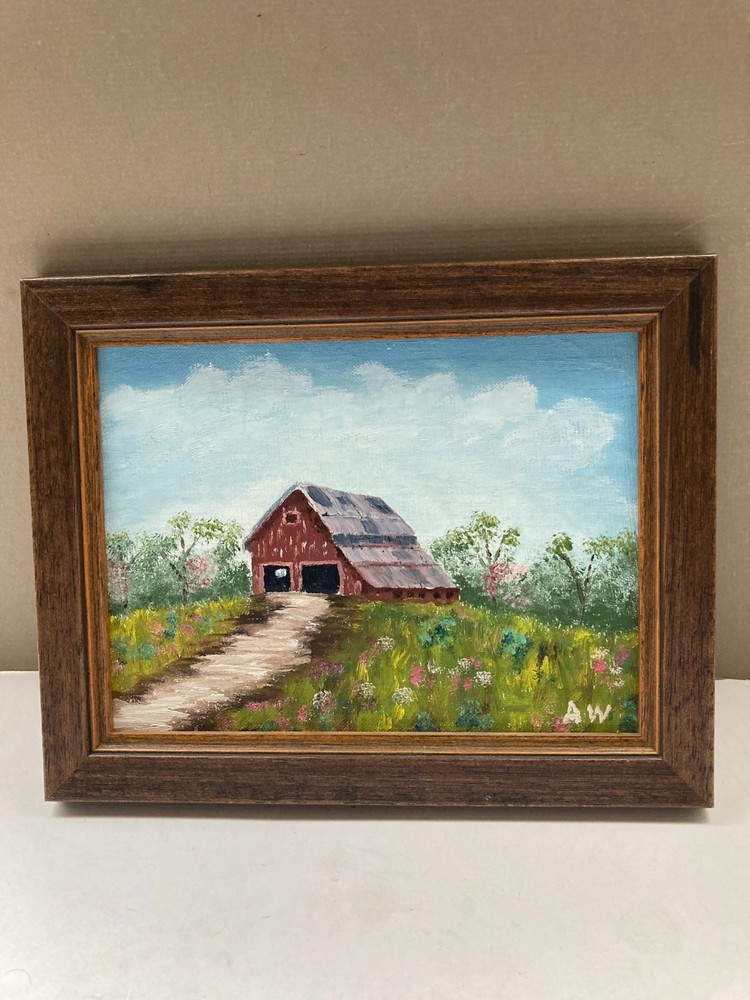Vintage Framed Solitude Barn Oil Painting on Canvas. Signed. 8”x 10”