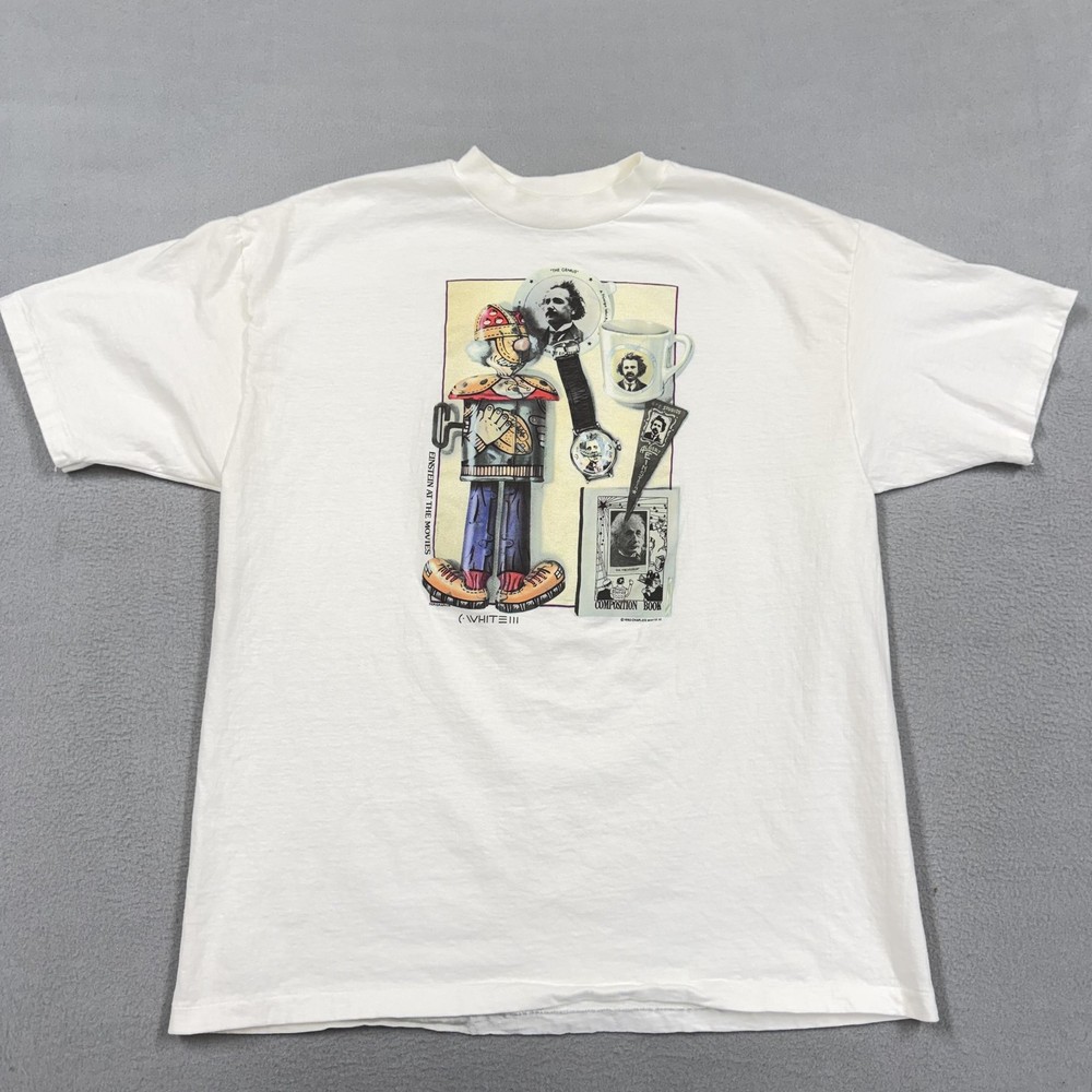 Vintage Einstein At The Movies Shirt Mens XL White Graphic Hanes Beefy-T 90s